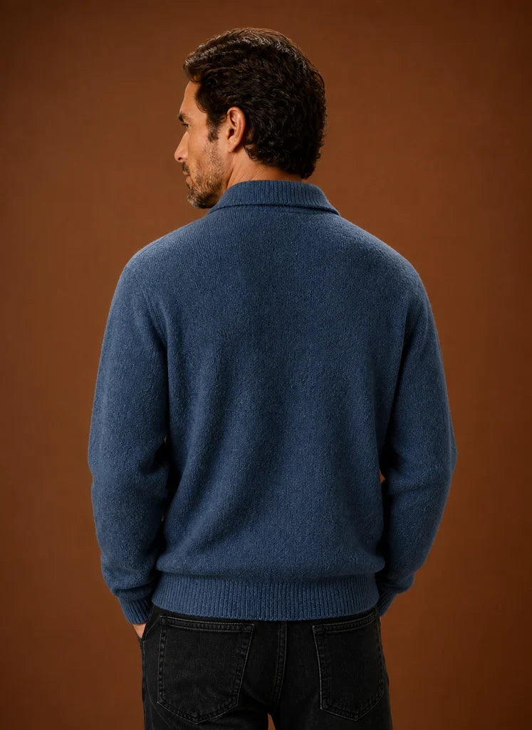 Men's Long Sleeve Knit Polo Sweater with Button Placket 2