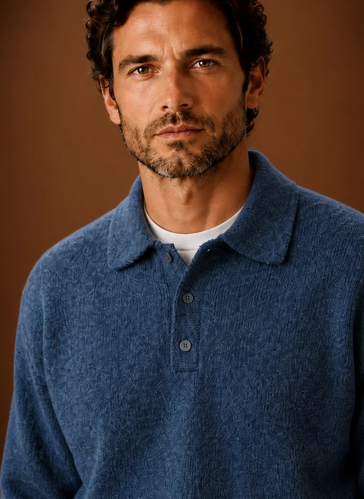 Men's Long Sleeve Knit Polo Sweater with Button Placket 3