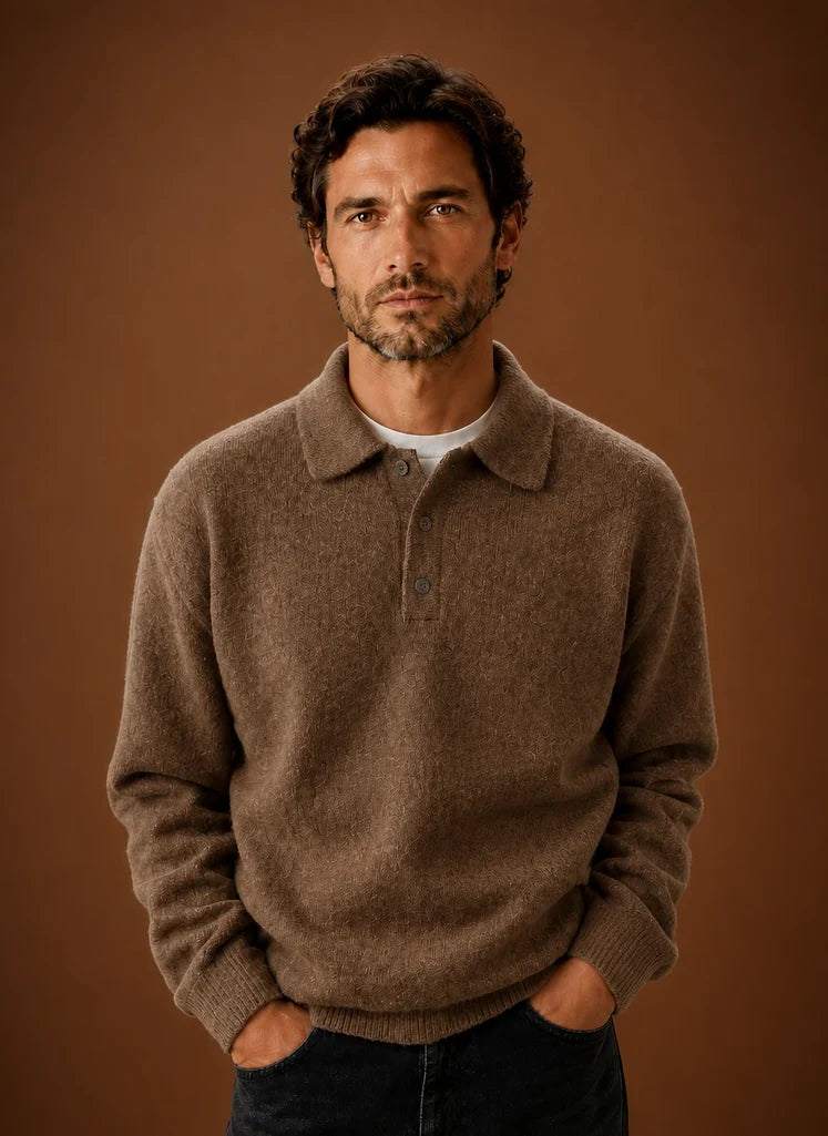 Men's Long Sleeve Knit Polo Sweater with Button Placket 4