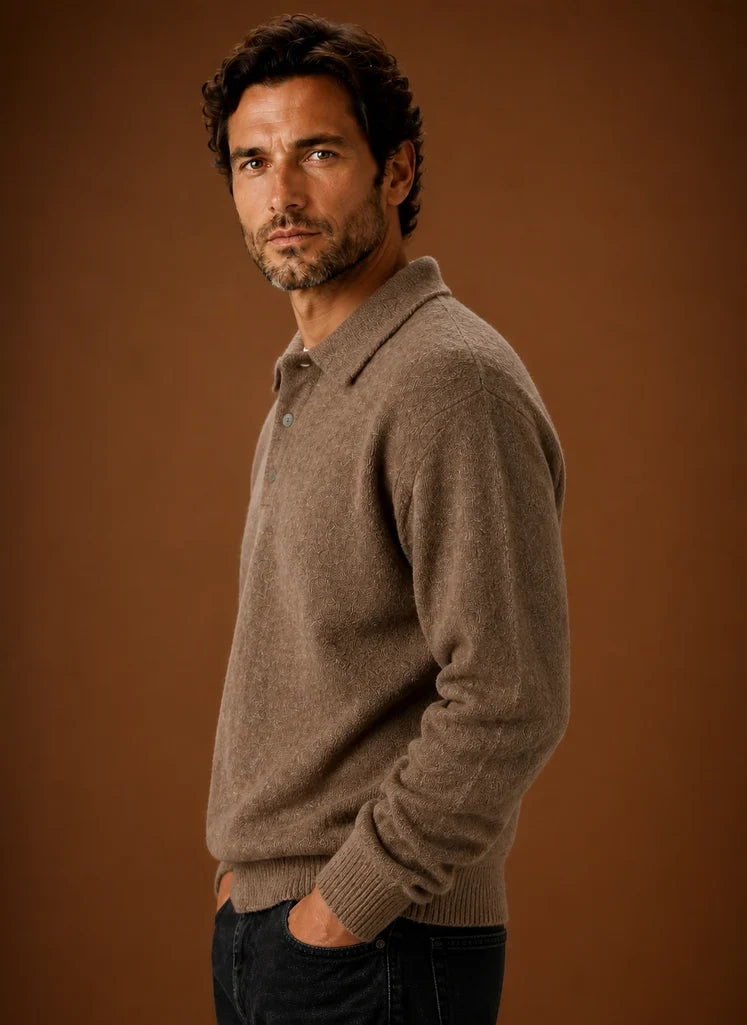 Men's Long Sleeve Knit Polo Sweater with Button Placket 5