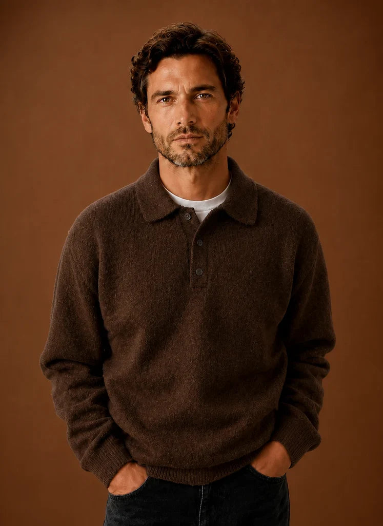 Men's Long Sleeve Knit Polo Sweater with Button Placket 8