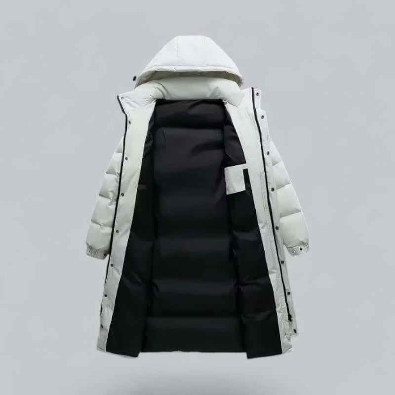 Men's Longline Quilted Hooded Winter Coat with Snap-Button Cuffs 4
