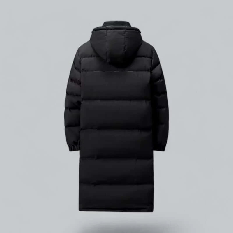 Men's Longline Quilted Hooded Winter Coat with Snap-Button Cuffs 6