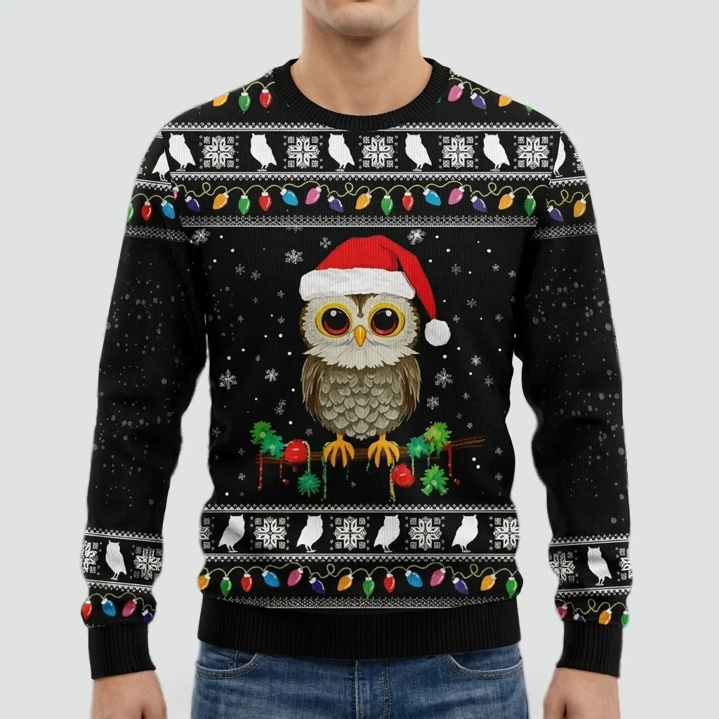 Men's Loose Fit Christmas Sweater with Animal Print and Crew Neck 1