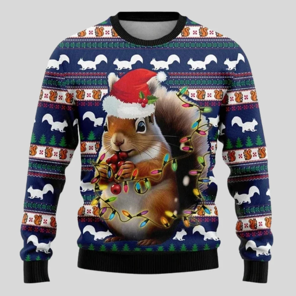 Men's Loose Fit Christmas Sweater with Animal Print and Crew Neck 3