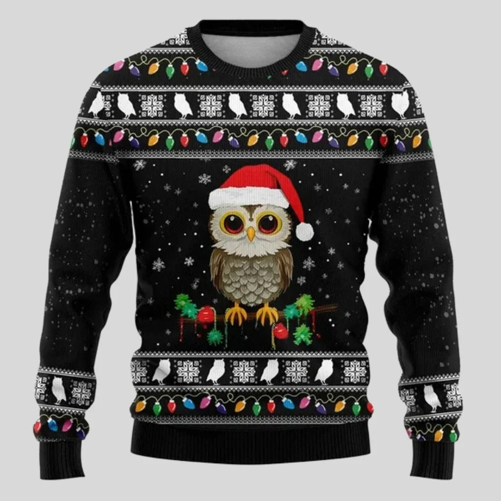 Men's Loose Fit Christmas Sweater with Animal Print and Crew Neck 4