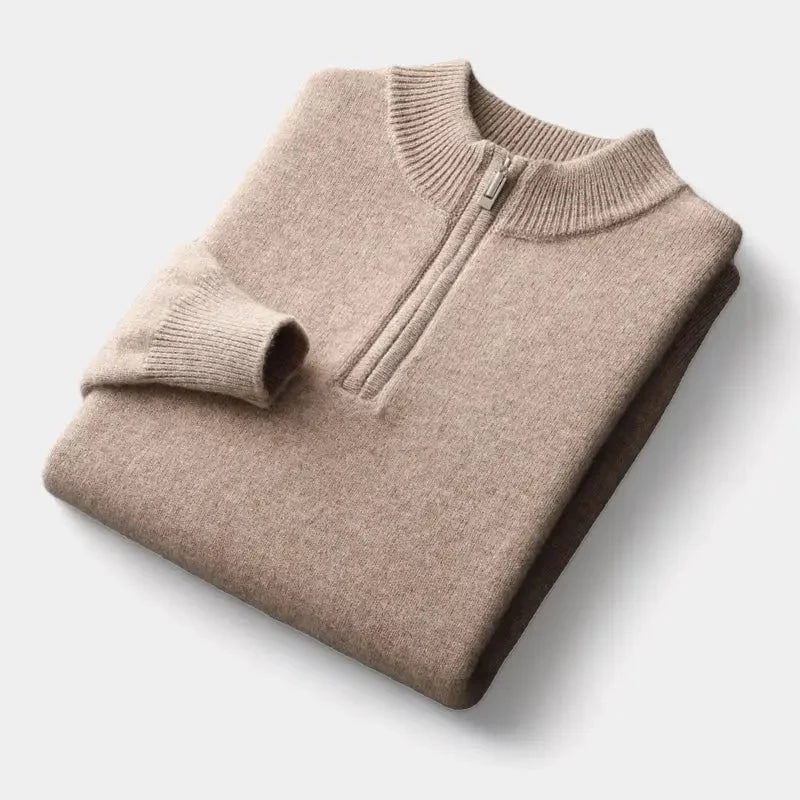 Men's Merino Wool Zip Collar Sweater with Streamlined Fit 0