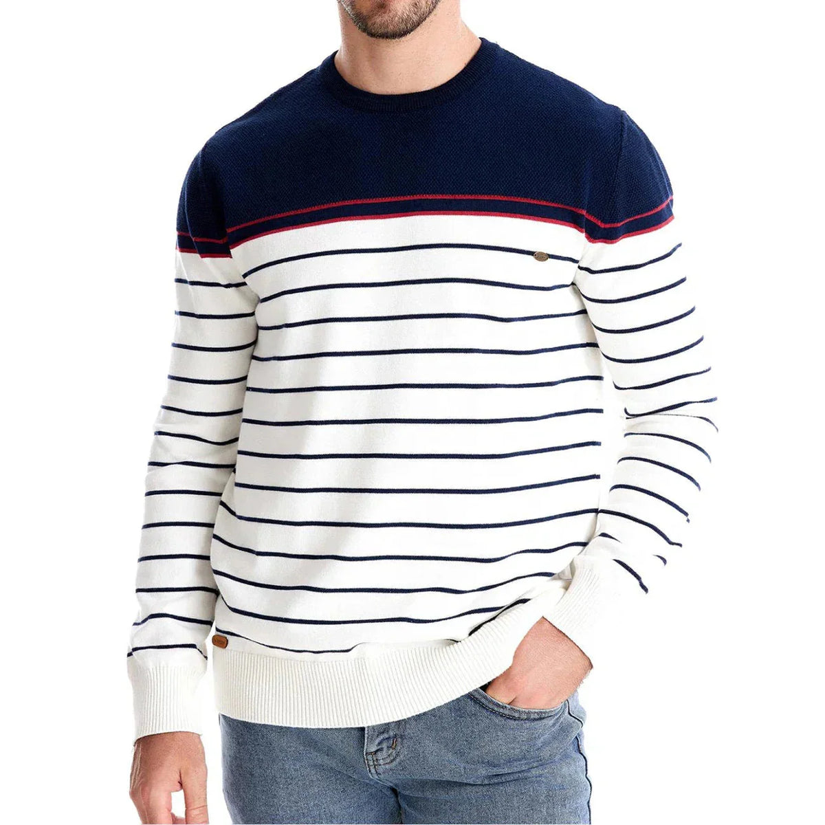Men's Printed Crew Neck Sweater with Ribbed Cuffs - Casual & Smart-Casual 1