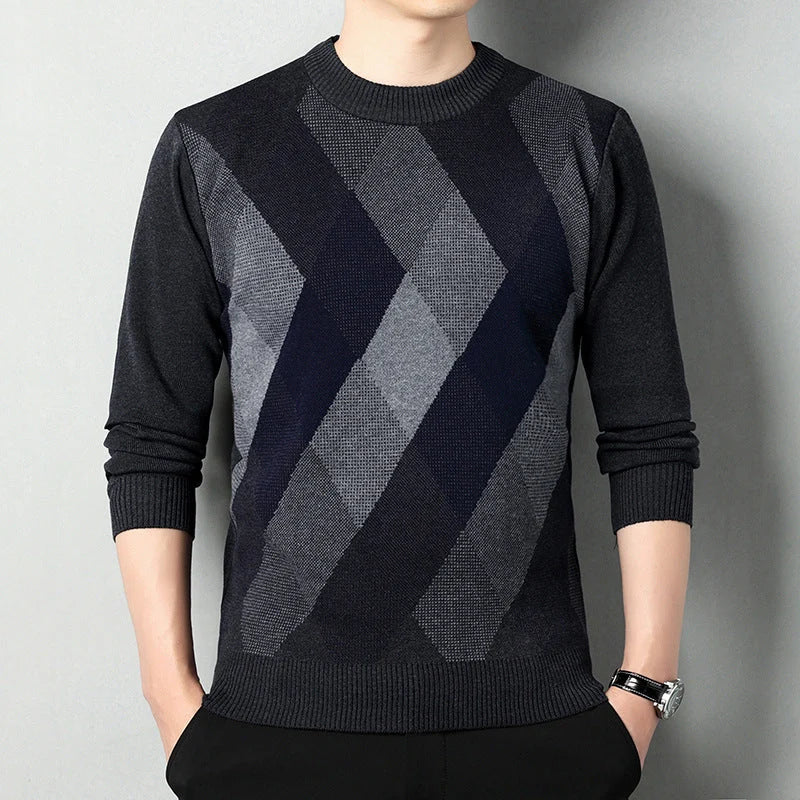 Men's Regular Fit Crew Neck Knit Sweater with Printed Front 0
