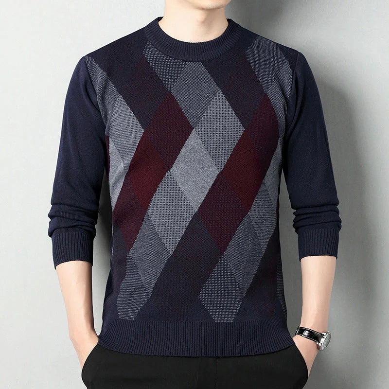 Men's Regular Fit Crew Neck Knit Sweater with Printed Front 1