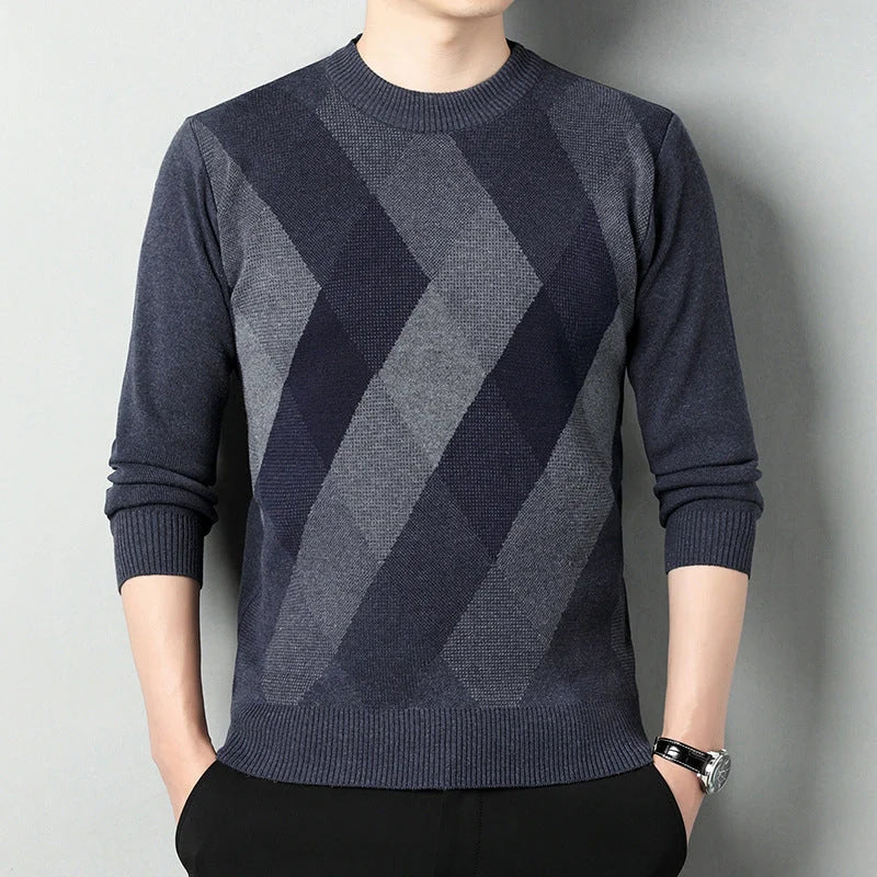 Men's Regular Fit Crew Neck Knit Sweater with Printed Front 2