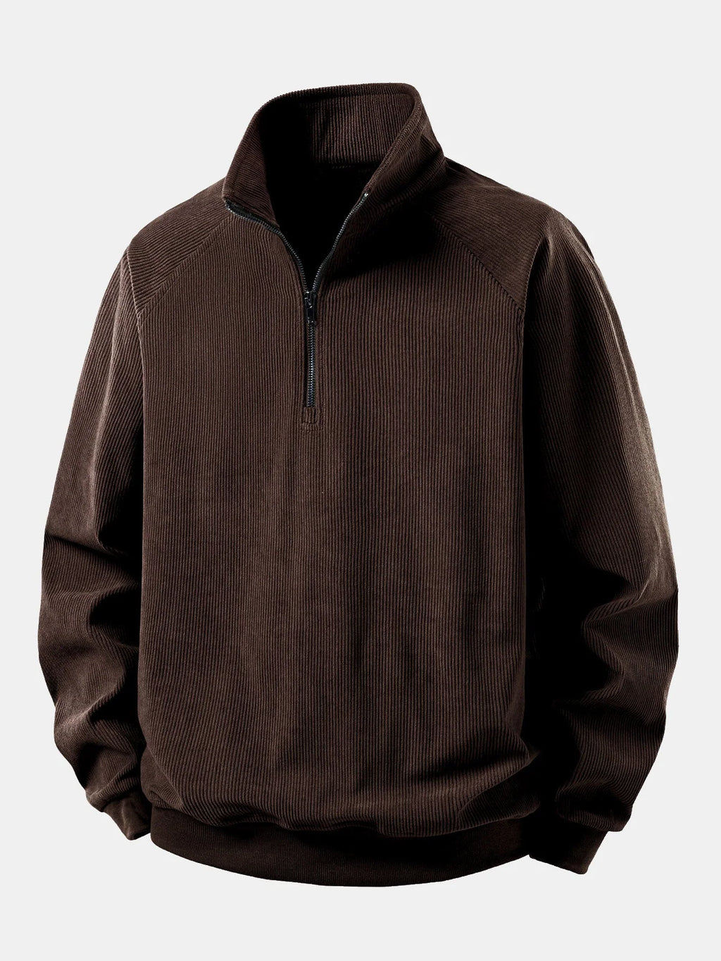 Men's Relaxed Fit Corduroy Quarter-Zip Sweatshirt with Raglan Sleeves 0