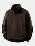 Men's Relaxed Fit Corduroy Quarter-Zip Sweatshirt with Raglan Sleeves 0