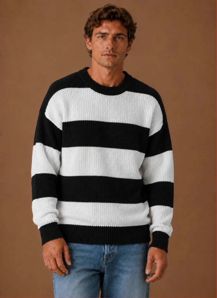 Men's Relaxed Fit Striped Crew Neck Knit Sweater 0
