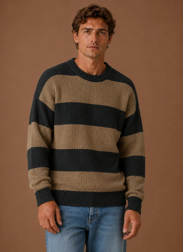 Men's Relaxed Fit Striped Crew Neck Knit Sweater 2