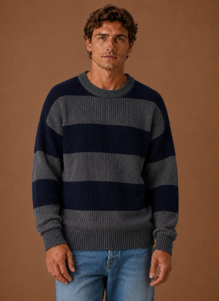 Men's Relaxed Fit Striped Crew Neck Knit Sweater 4
