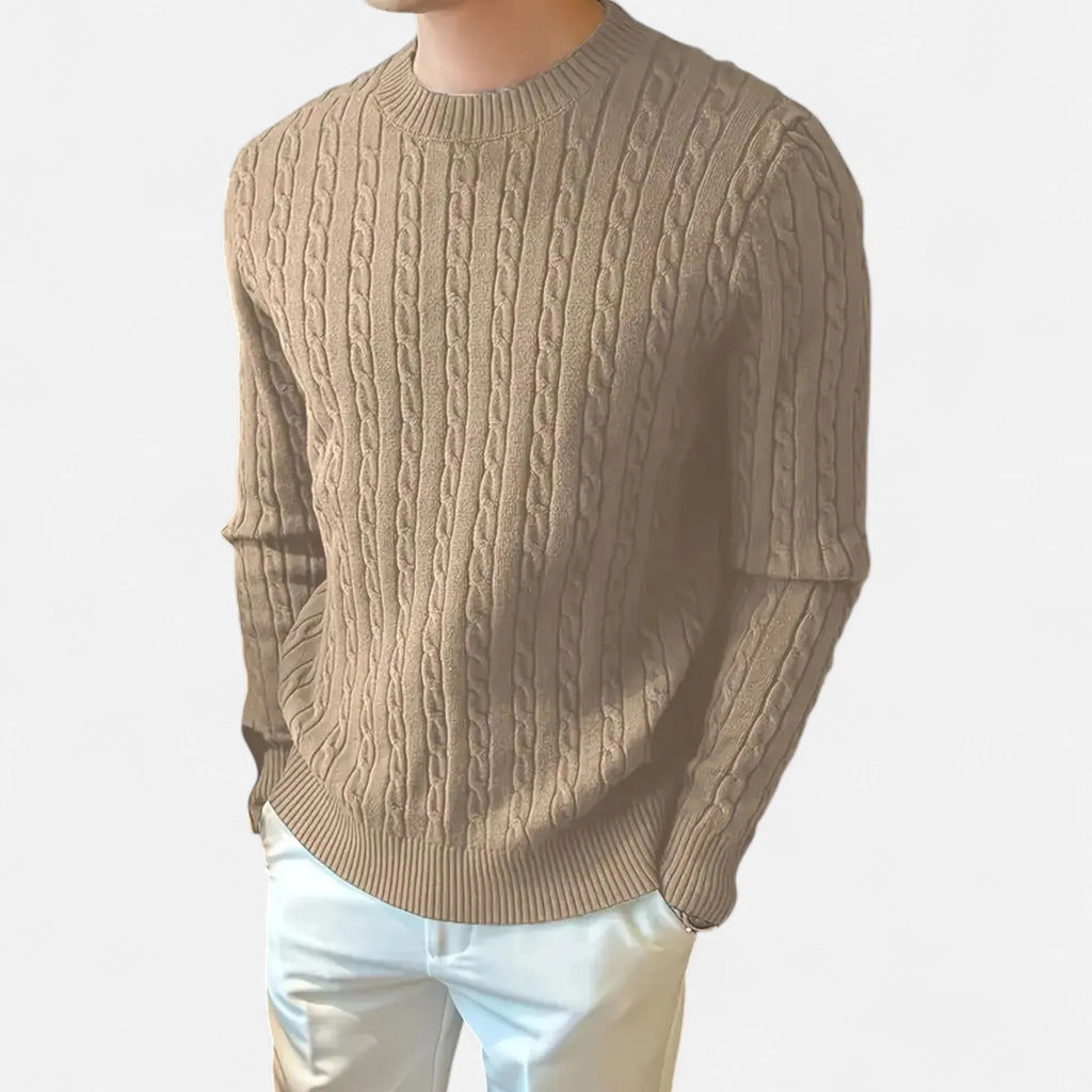 Men's Ribbed Knit Crew Neck Sweater with Stretch Fabric 0