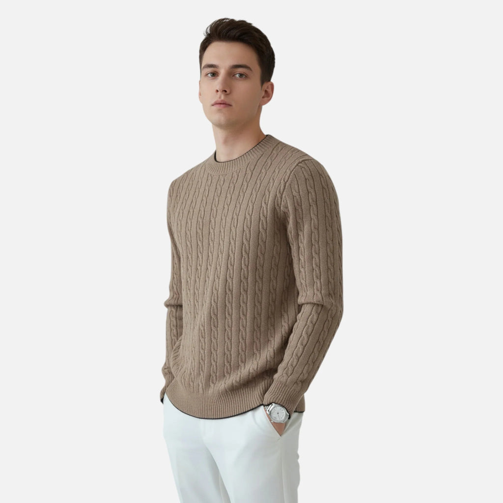 Men's Ribbed Knit Crew Neck Sweater with Stretch Fabric 1