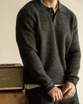 Men's Ribbed Knit Sweater with Polo Collar and Button Closure 0