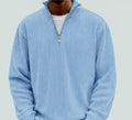 Men's Ribbed Knit Sweater with Zip Collar and Long Sleeves 0