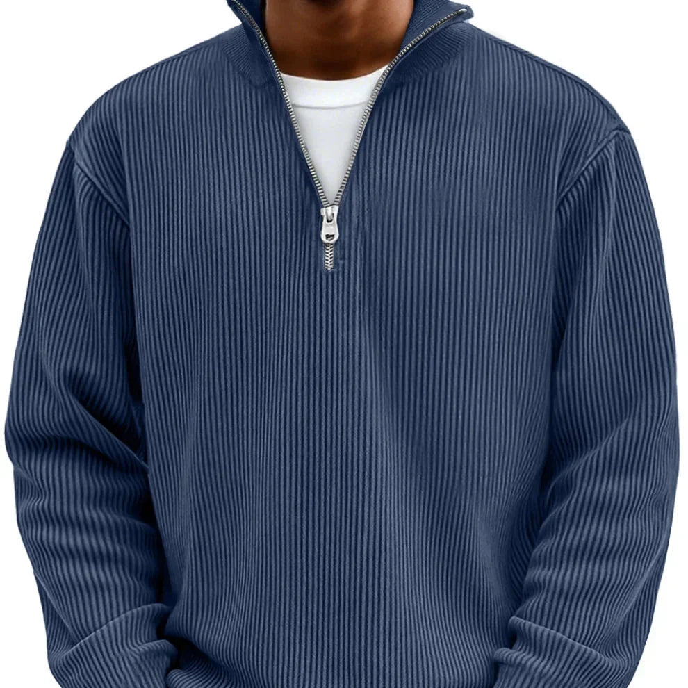 Men's Ribbed Knit Sweater with Zip Collar and Long Sleeves 4