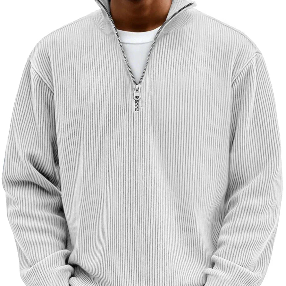 Men's Ribbed Knit Sweater with Zip Collar and Long Sleeves 5