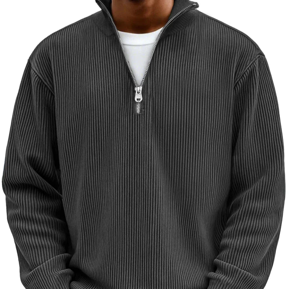 Men's Ribbed Knit Sweater with Zip Collar and Long Sleeves 6