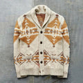 Men's Shawl Collar Cardigan with Printed Knit and Button Closure 0