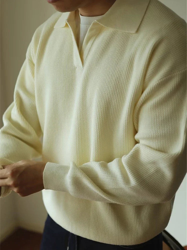 Men's Slim Fit Knitted Polo Sweater with Long Sleeves 2