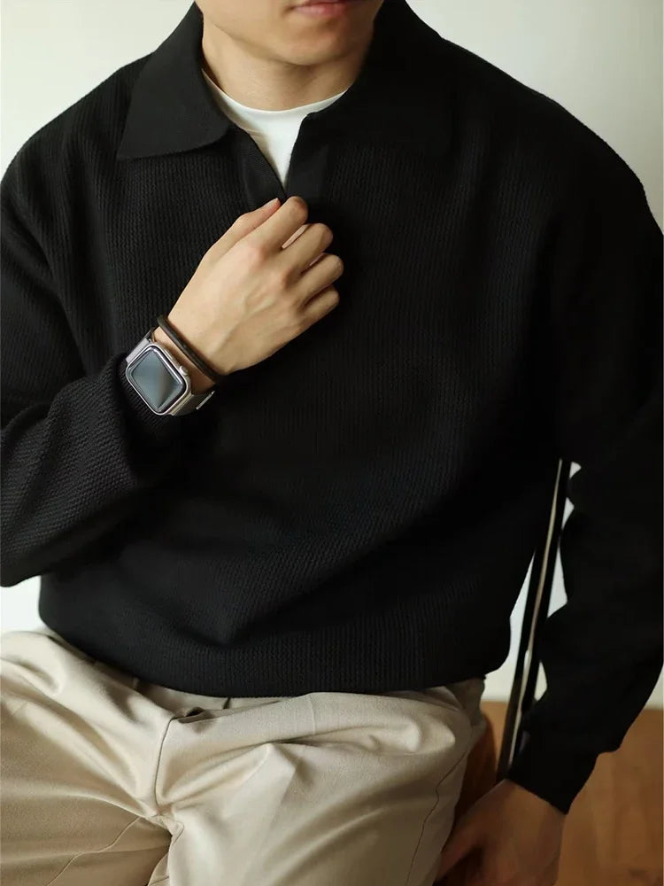 Men's Slim Fit Knitted Polo Sweater with Long Sleeves 4