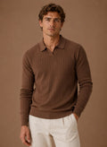 Men's Slim Fit Ribbed Knit Polo Sweater with Stretch Fabric 0