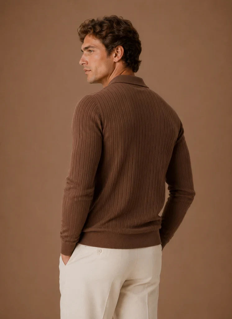Men's Slim Fit Ribbed Knit Polo Sweater with Stretch Fabric 2