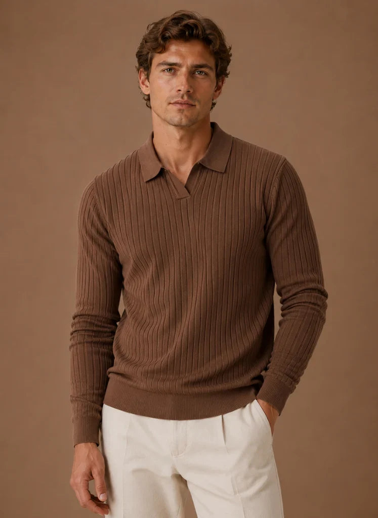 Men's Slim Fit Ribbed Knit Polo Sweater with Stretch Fabric 3