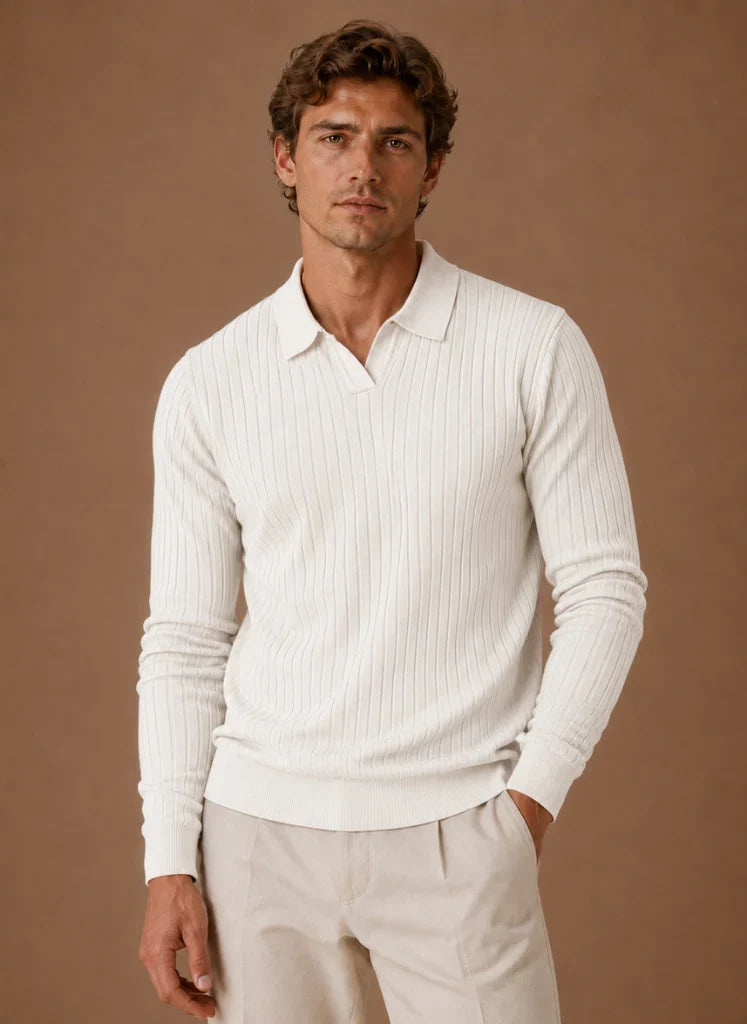 Men's Slim Fit Ribbed Knit Polo Sweater with Stretch Fabric 4