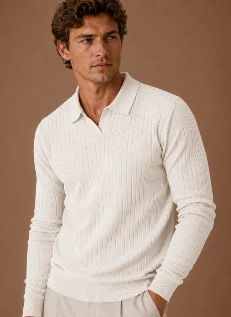 Men's Slim Fit Ribbed Knit Polo Sweater with Stretch Fabric 5