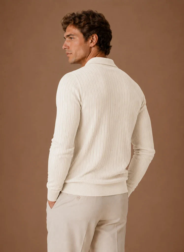 Men's Slim Fit Ribbed Knit Polo Sweater with Stretch Fabric 6