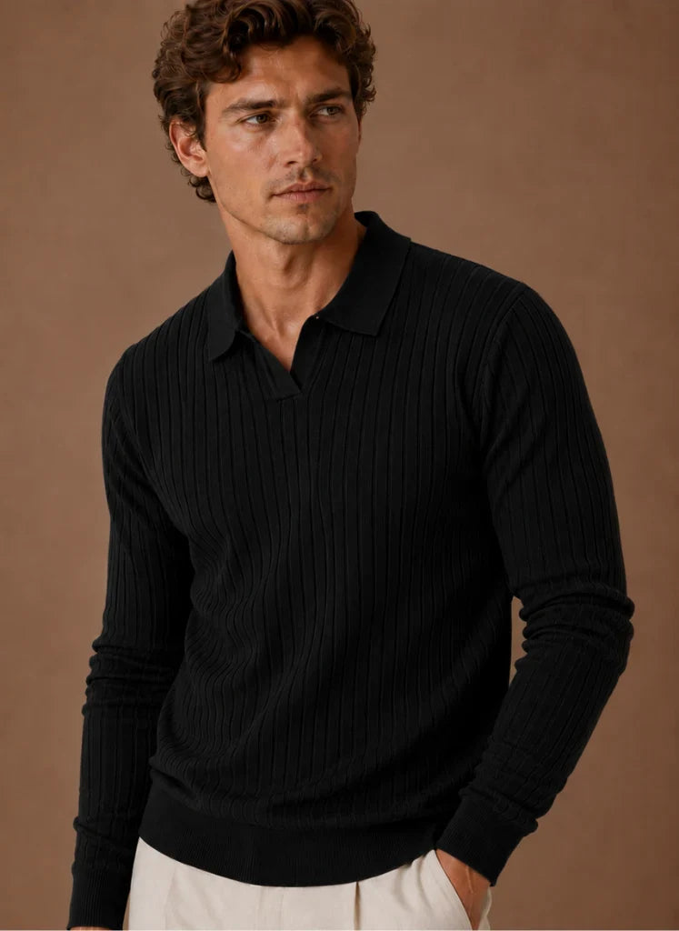 Men's Slim Fit Ribbed Knit Polo Sweater with Stretch Fabric 7