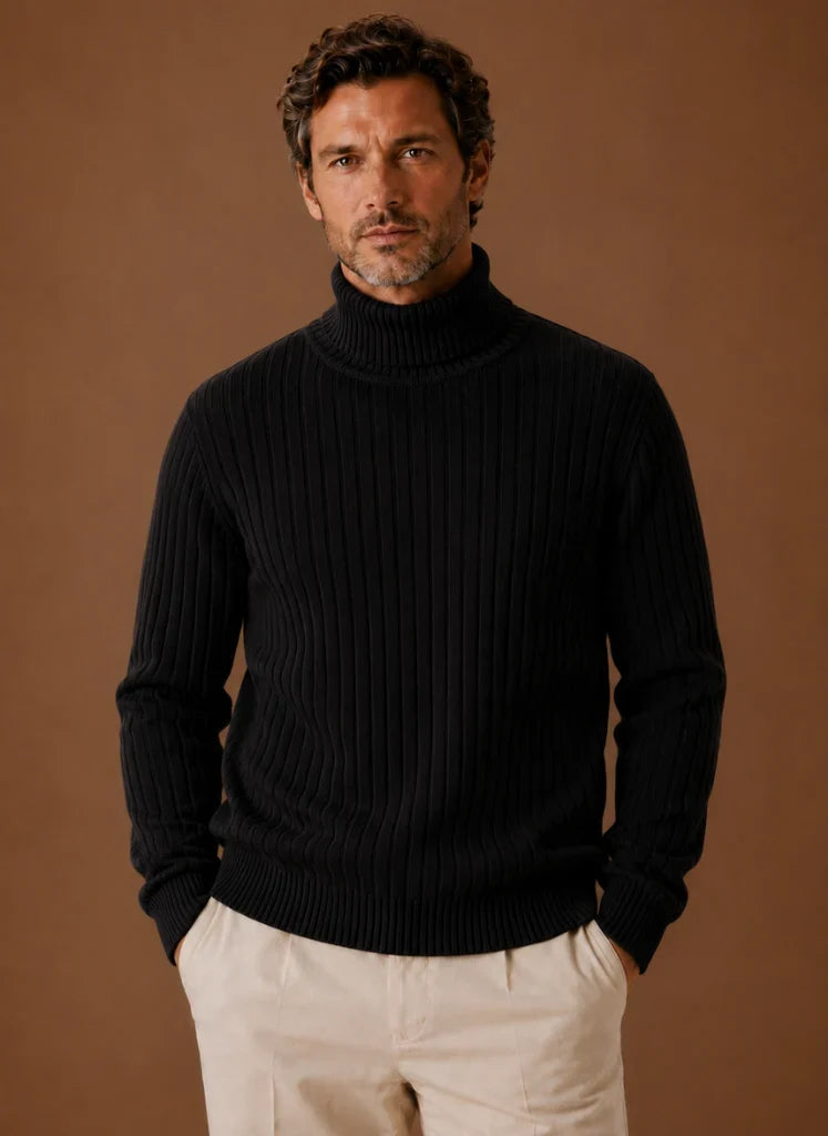 Men's Slim Fit Ribbed Turtleneck Sweater with Stretch Knit Fabric 3