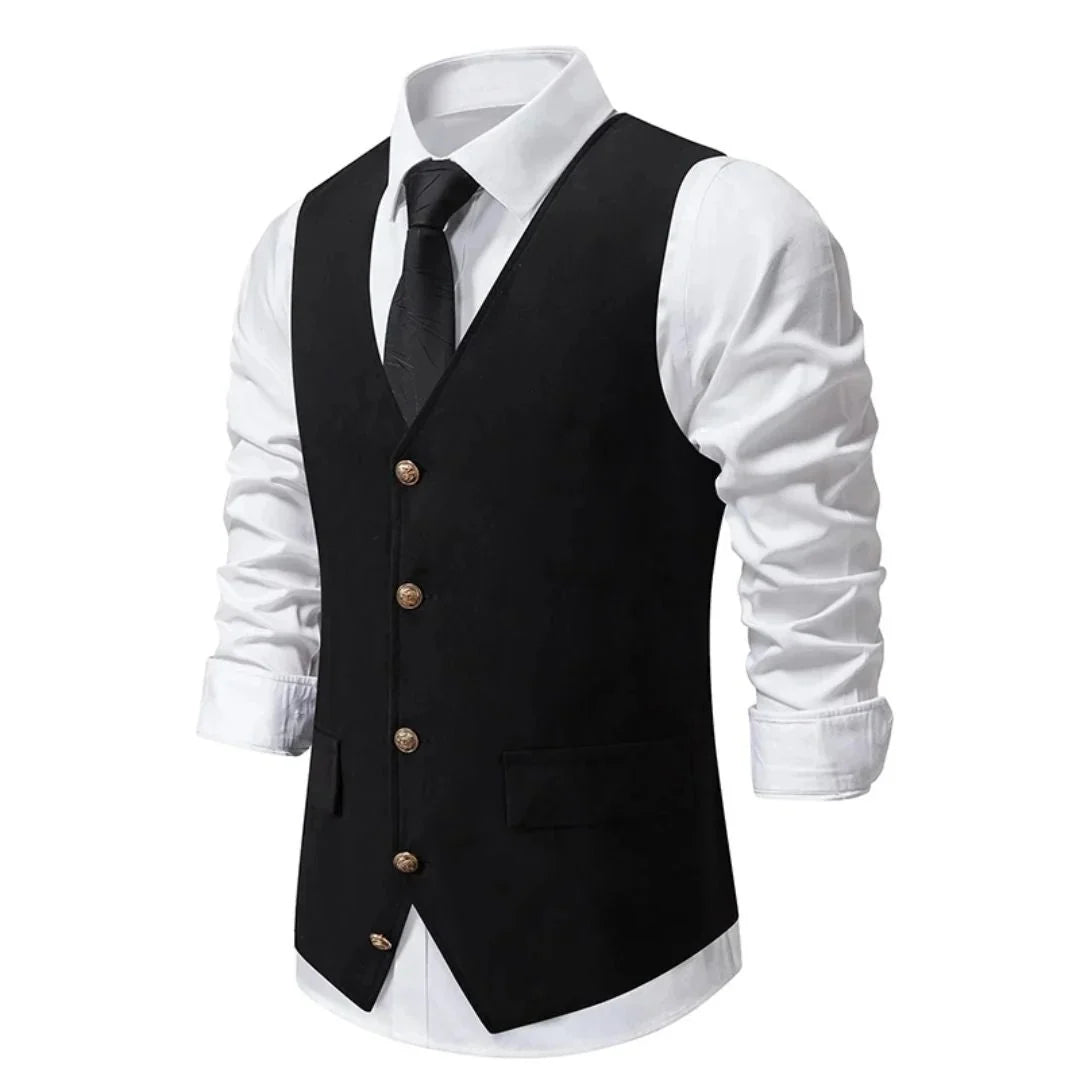 Men's Traditional Waistcoat with Button Closure and Pointed Hem 2