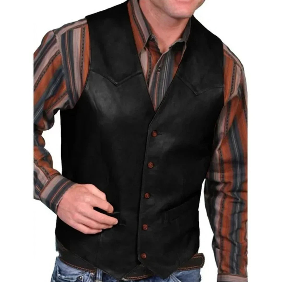 Men's Western Waistcoat with Pointed Front and Button Closure 1