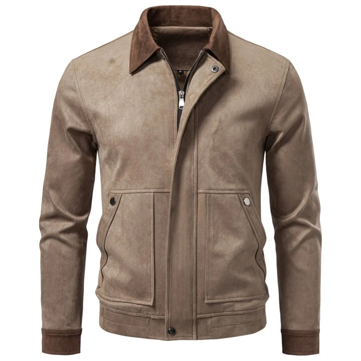 Men's Zip-Up Casual Jacket with Suede-Style Finish 0