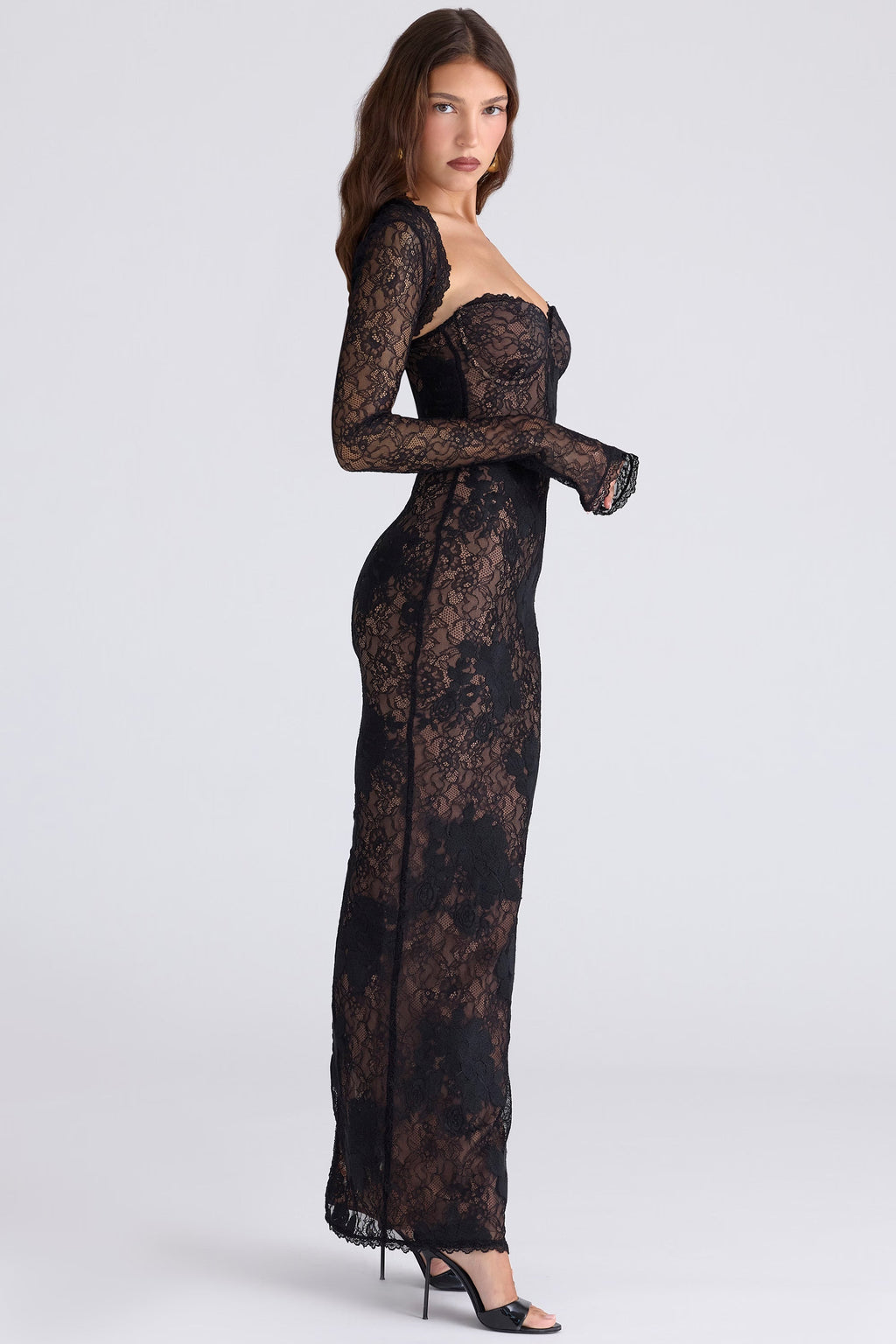 Women’s Maxi Dress | Lace-Look Design | Long Sleeves with Slit