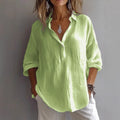 Women's Casual Linen Shirt Button Placket Loose Sleeves Lightweight Summer