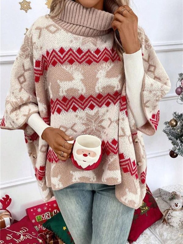 Oversized Turtleneck Sweater with Reindeer Pattern for Women 1