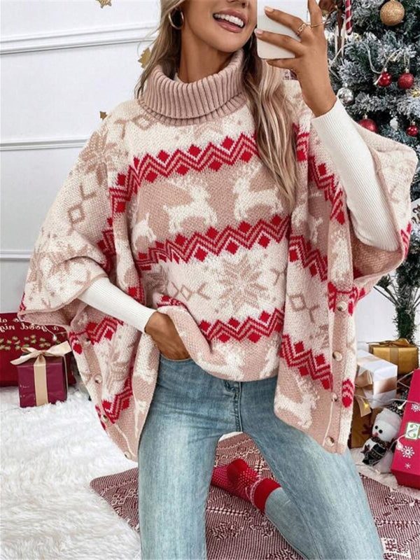 Oversized Turtleneck Sweater with Reindeer Pattern for Women 3