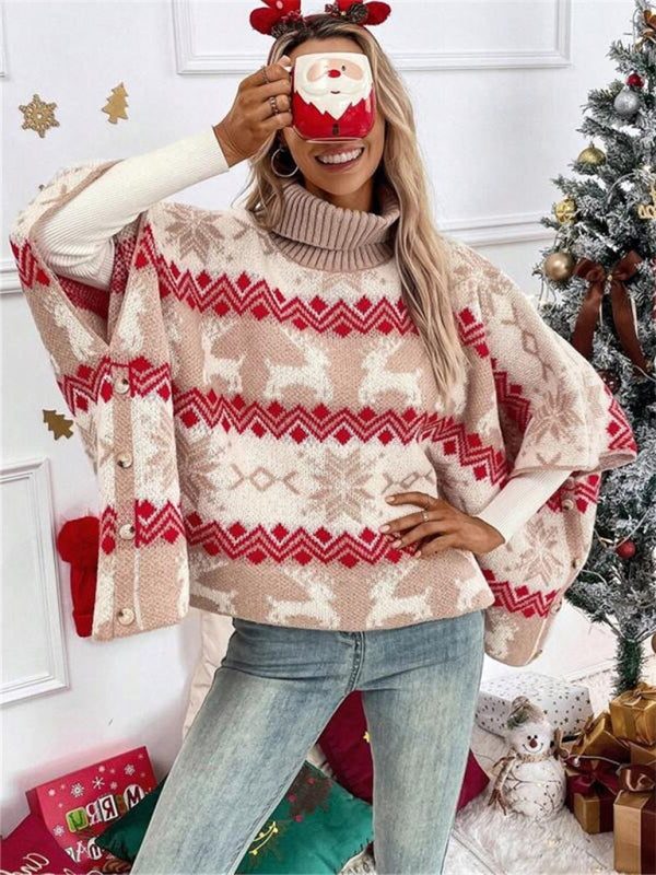 Oversized Turtleneck Sweater with Reindeer Pattern for Women 4