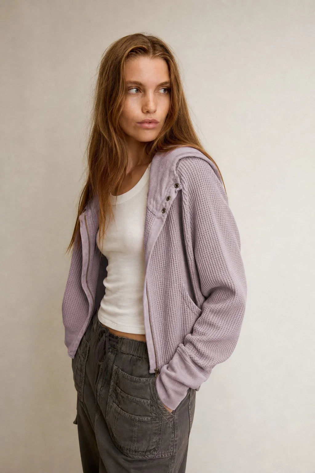 Oversized Waffle Knit Hoodie with Zip Closure 6