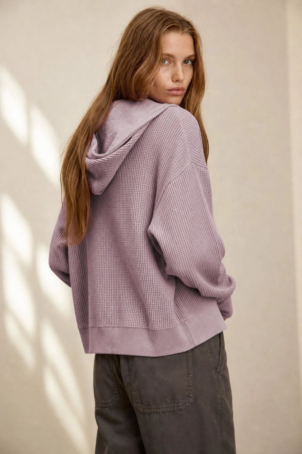 Oversized Waffle Knit Hoodie with Zip Closure 7