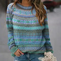 Oversized Women's Fair Isle Crew Neck Sweater for Everyday Comfort 0