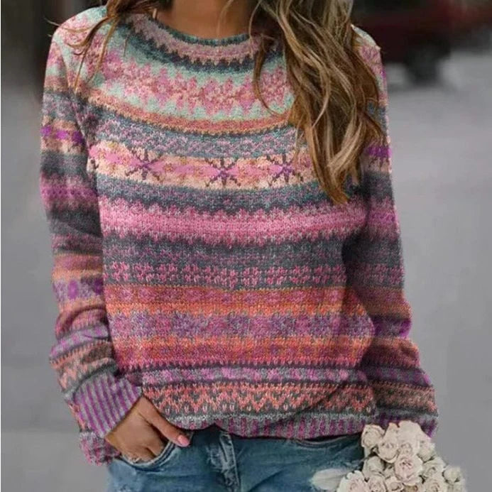 Oversized Women's Fair Isle Crew Neck Sweater for Everyday Comfort 2